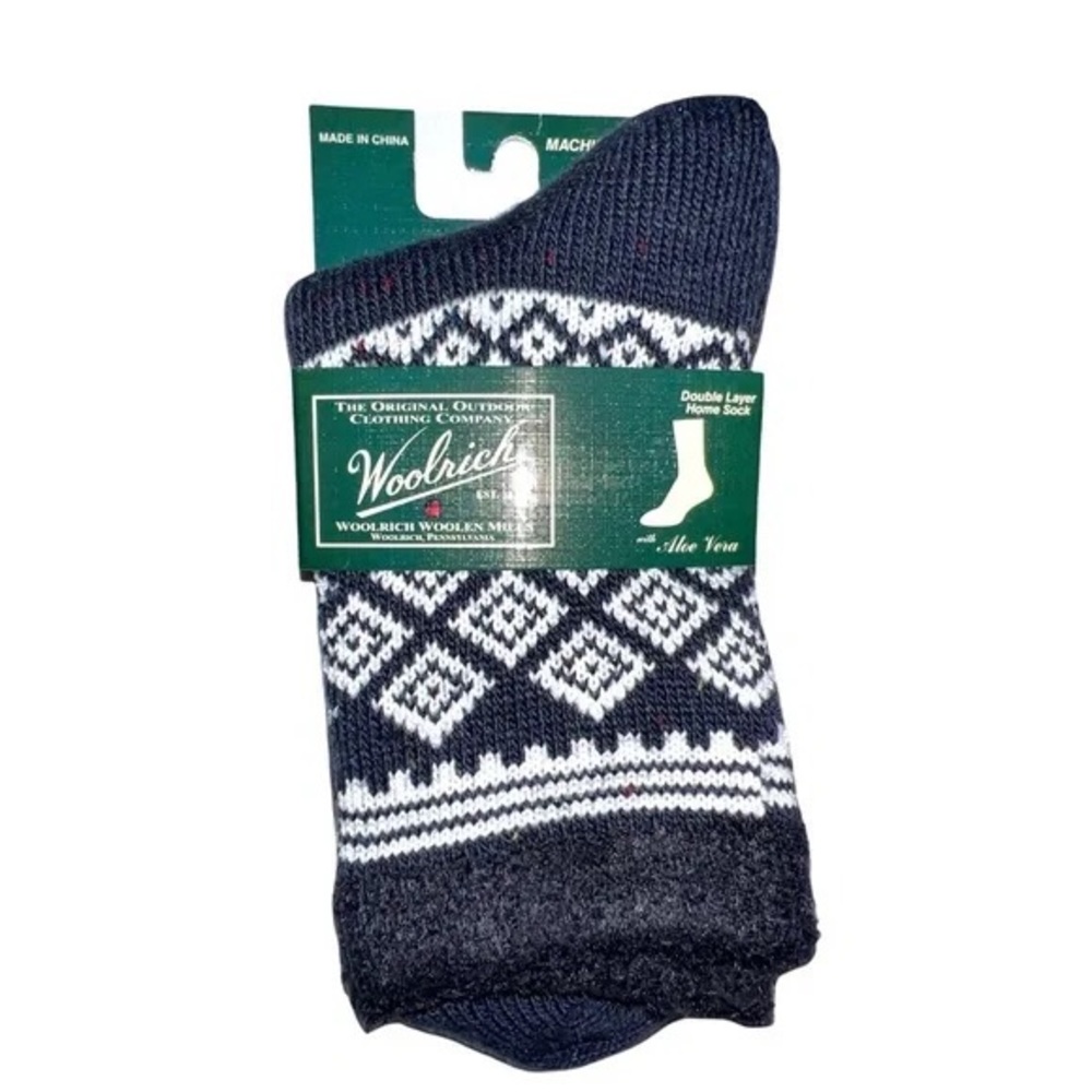 WOOLRICH DOUBLE LAYER HOME SOCKS WITH ALOE VERA BLACK WHITE OS NWT